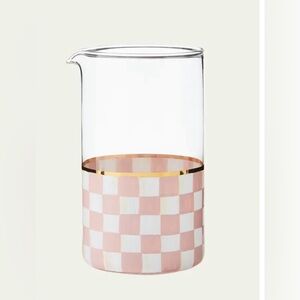 NWT MACKENZIE-CHILDS Mixing Glass with Spout, Pink-and-White Rosy Check